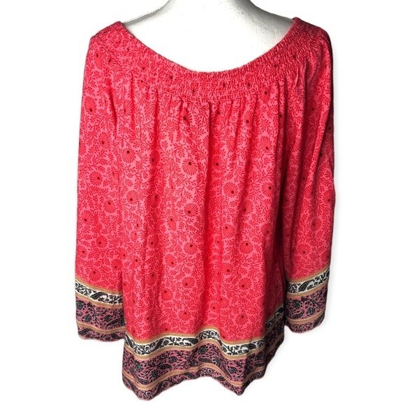 Bobeau Floral Paisley Print Flowy Bell Sleeve Peasant Blouse - Picture 3 of 6